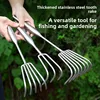 Stainl Steel Welded Handle Small Rake Garden Multi-Claw Loosen Soil Rake Seood Driving Garden Tool Metal Handheld 2