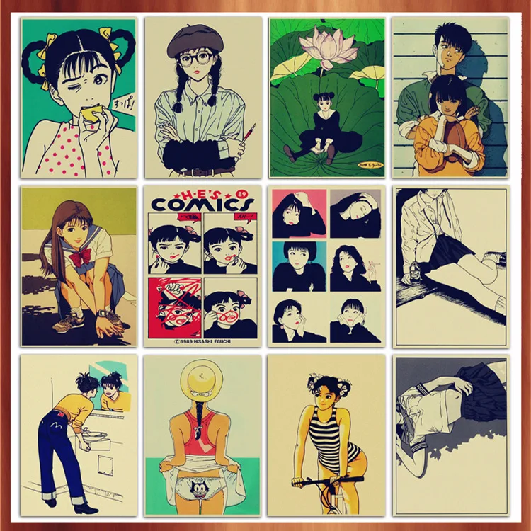 

30pcs Personality Japanese Girl Retro Kraft Paper Wall Restaurant Decoration