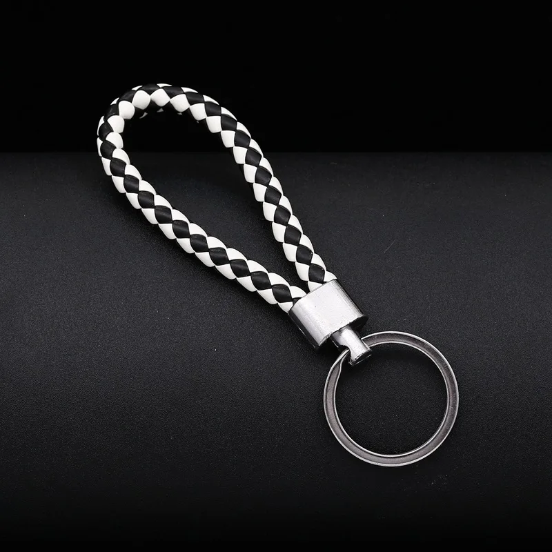 Bunte Pu-Leder geflochtene gewebte Seil Schlüsselanhänger Paar Ringe passen DIY Tasche Anhänger Schlüsselanhänger Auto Schlüsselanhänger Männer Frauen kleines Geschenk – Detail 1