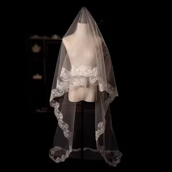 Elegante velo da sposa con fiori in pizzo morbido tulle lungo veli da sposa monostrato bianco testa da sposa garza accessori da sposa