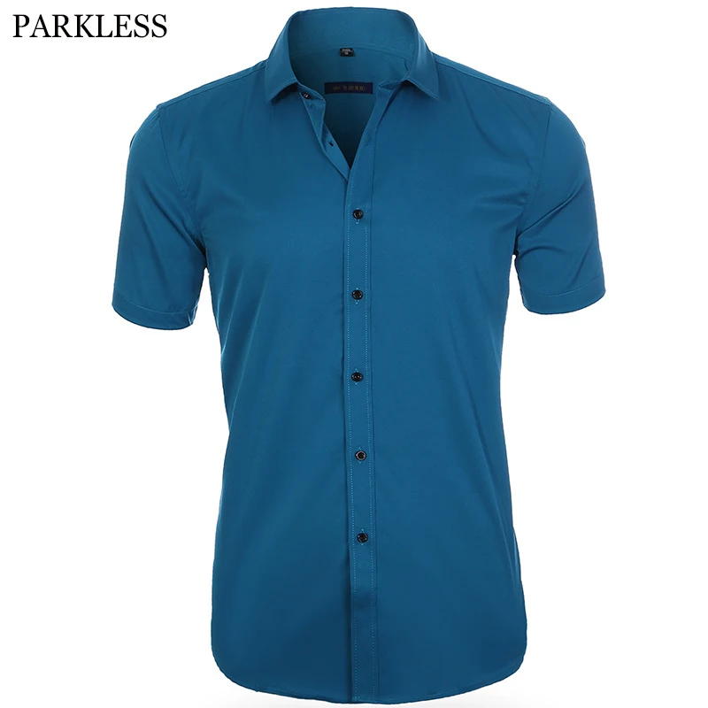 Cotton Shirt Long Sleeve Shirt Men Casual Shirt Men's Elastic Bamboo Fiber Dress Shirts Brand Short Sleeve Shirt Men Casual Business Long Sleeve Shirt Non Iron