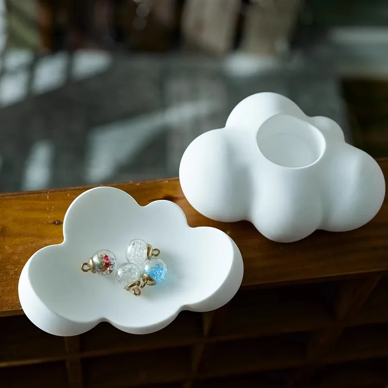 

Self-made Drip Mold Cloud Candlestick Tray, Storage Box, Aromatherapy, gypsum, Cement, Home Decoration, Auspicious Cloud