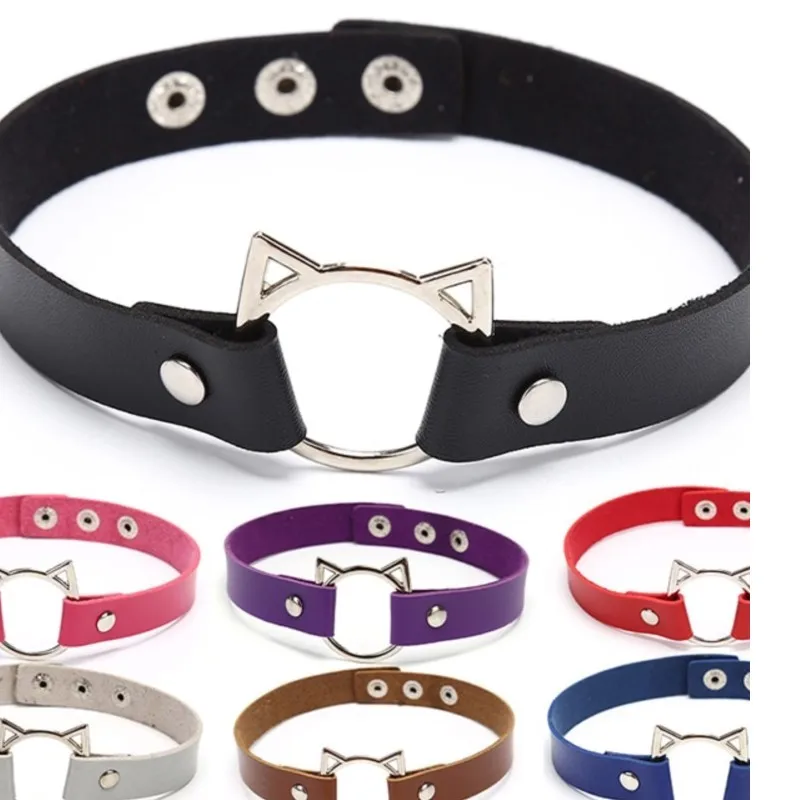 

Cute Style Charm Round Gothic Collar Necklaces Jewelry Gift Leather Cat Harajuku Women Punk Choker Necklace Sexy Trendy Vintage