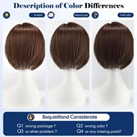 10in Human Hair Topper and Human Hair Extension wig for Women 6.5x6.5 Inch Silk Base Brown Side-parted Short Straight Bob with Bangs Natural Breathable 70g 5