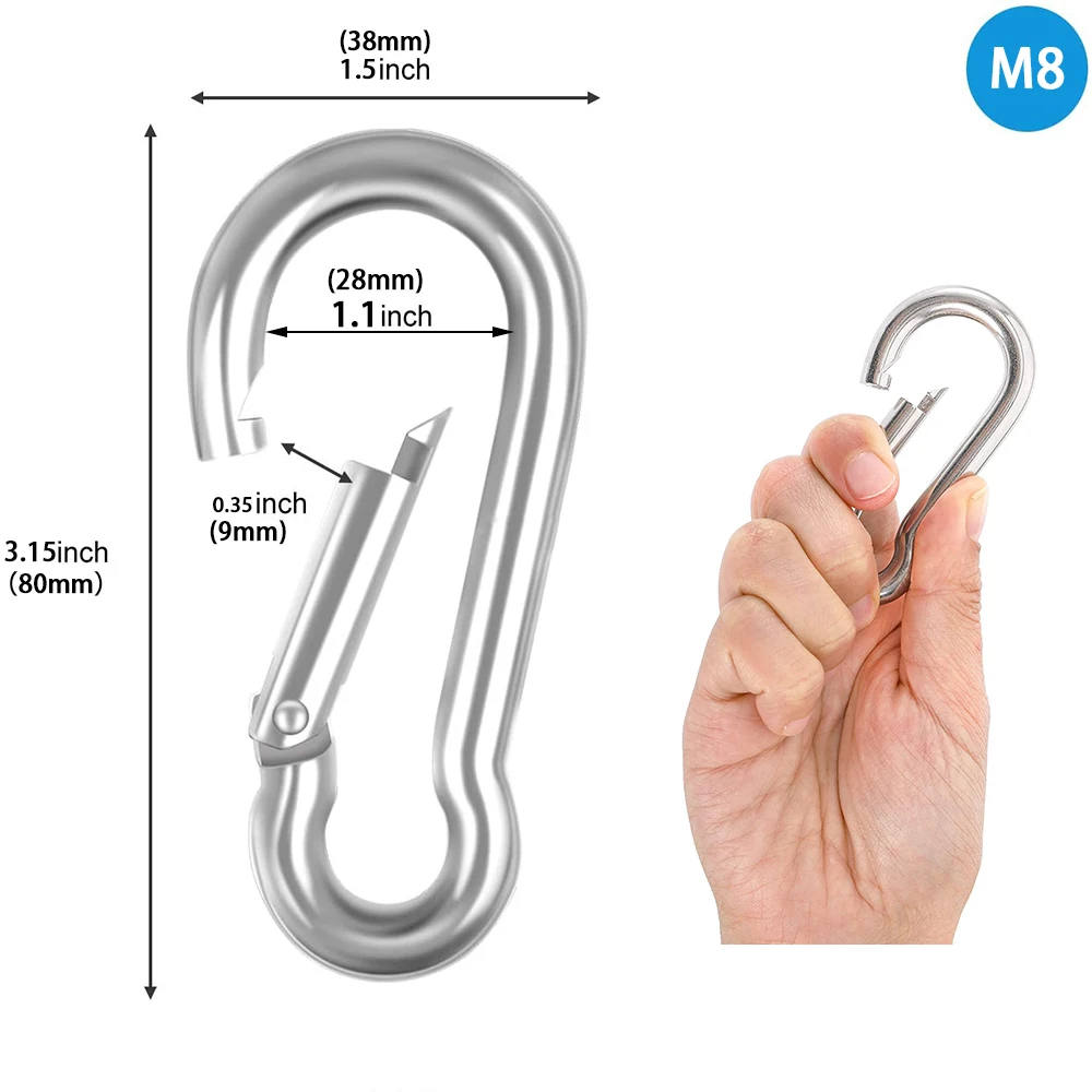 Spring Snap Hooks Carabiners Stainless Steel Spring Clips Metal Clips Heavy  Duty Keychain Link Buckle For Hammock Swing Outdoor Travel Hiking Camping