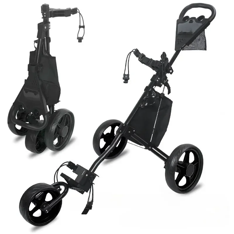 Golf Push Cart, 3 Wheels Folding Golf Cart with Foot Brake & Phone Holder & Waterproof Cooler Bag, Portable Lightweight