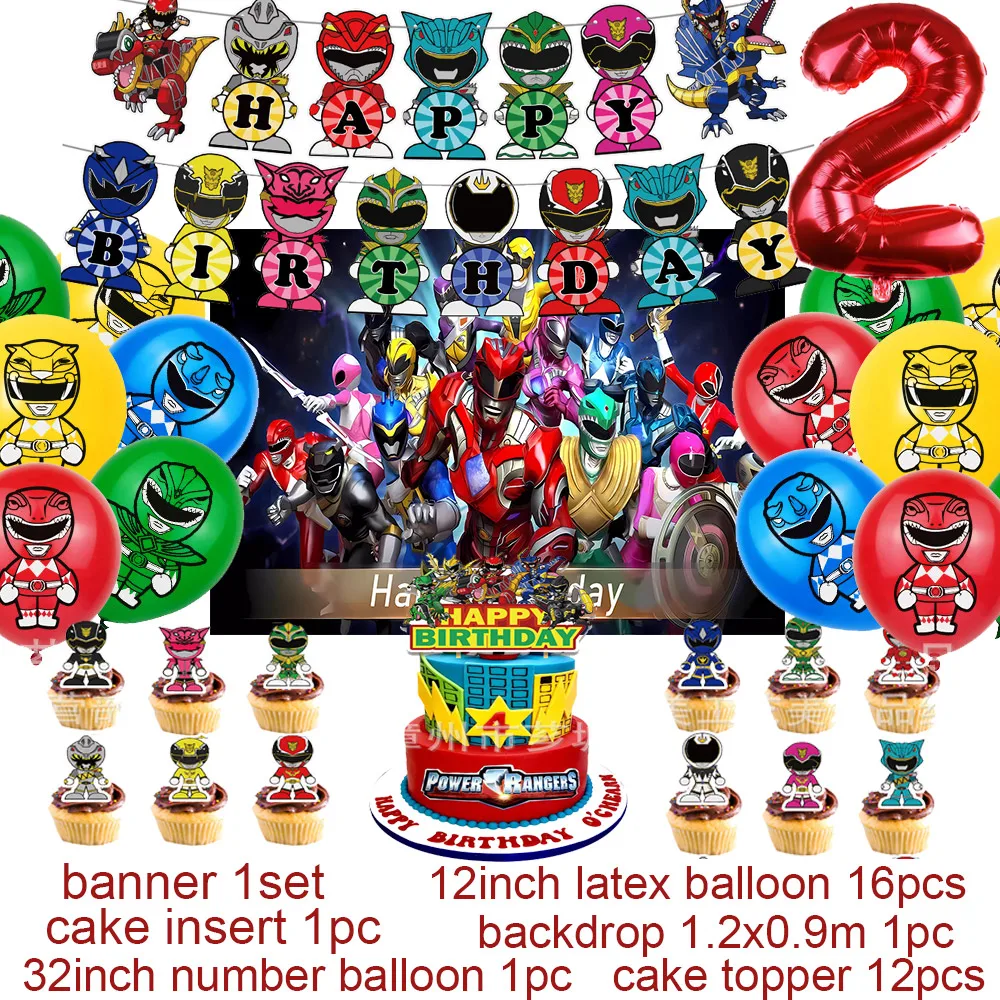 Cartoon Power Rangere&s Thema Geburtstag Party Hintergrund Luftballons Dekoration Hintergrund Foto Requisiten Banner Baby Dusche Kinder Geschenke – Detail 4