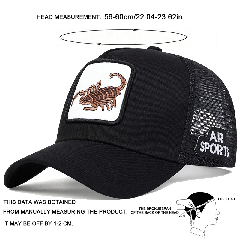 Unisex-Baseball-Netzkappen mit Skorpion-Stickerei, verstellbar, für den Frühling und Sommer, lässiger Sonnenschutzhut – Detail 17