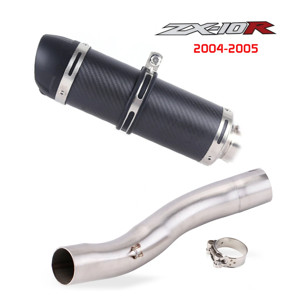 ZX-10R Motorcycle Exhaust Escape Muffler Middle Contact Pipe Slip On For KAWASAKI ZX 10R ZX10R ZX-10R NINJA 2004-2005 Exhaust