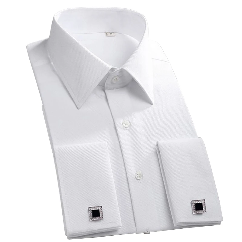 Shirts Men French Cuff Dress Long Sleeve Business Formal Shirt With Cufflinks Tuxedo Party Wedding Spread Collar