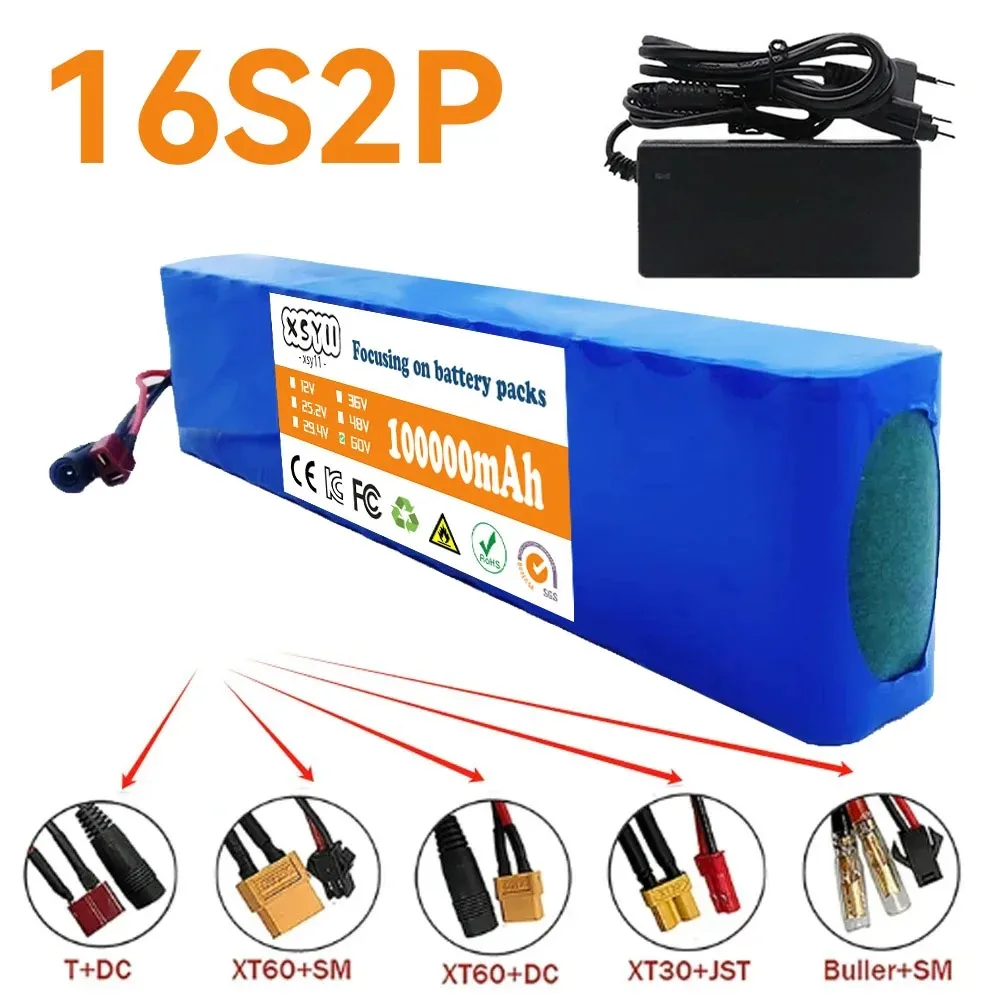 

60V 16S2P 28000mah 18650 Lithium Ion Battery Pack 67.2V for Electric Bike Scooter Scooter Kids Car Built In 1000 Watt Bms
