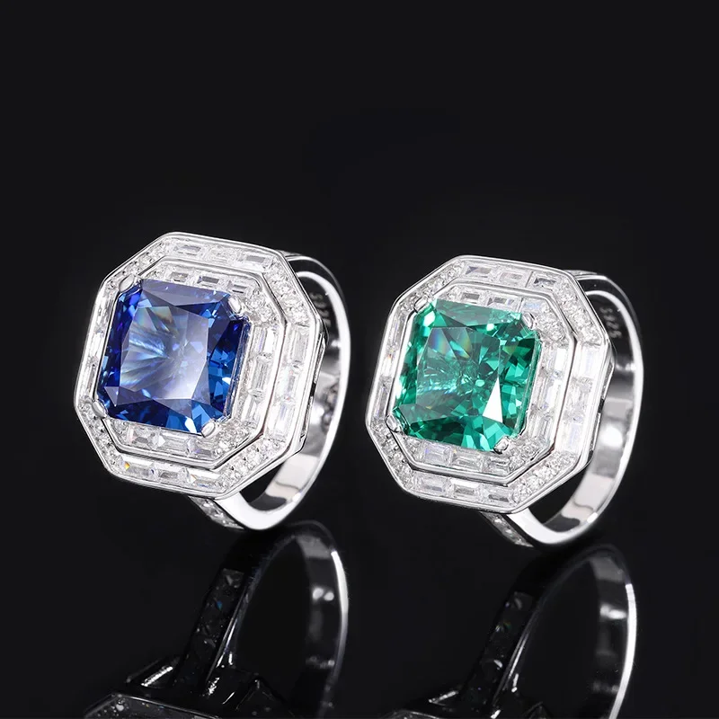 S925 Silver High Carbon Diamond Explosion Flash Ice Cut Princess Plaza 10 * 10 Luxury Ring Wedding Jewelry
