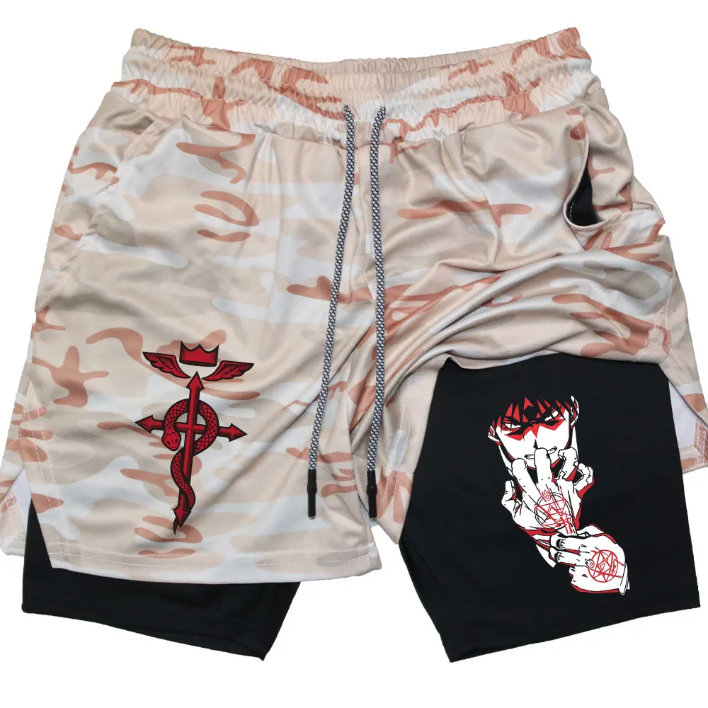 Men Performance Shorts Anime FULLMETAL ALCHEMIST Gym Summer Sports Fitness Workout Jogging Running Short Pants