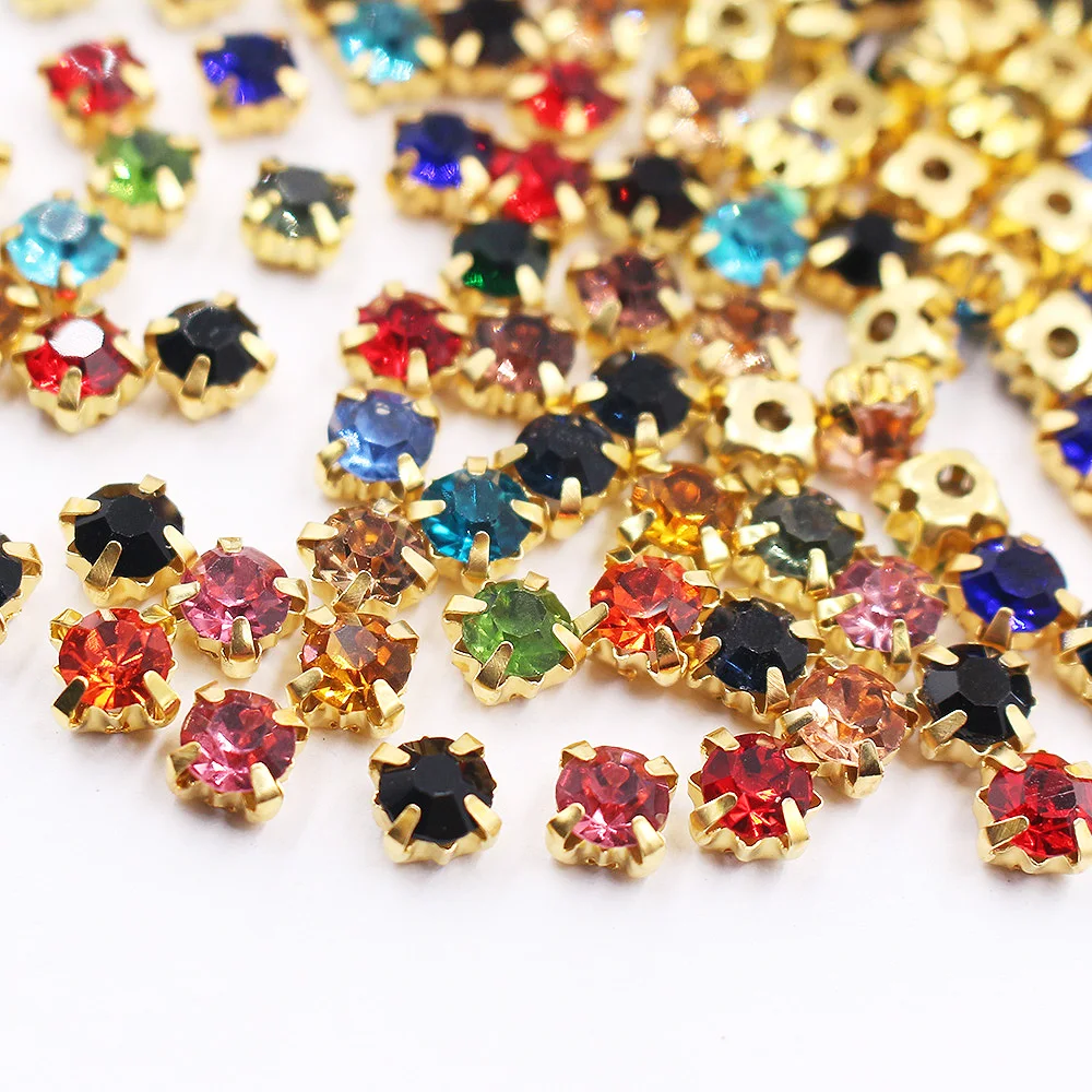 3mm-8mm Gold Klaue Strass Trim Glänzende Kristalle Glas Steine Perlen Strass Kleidungsstück Handwerk Edelsteine Nähen strass Für Kleidung – Detail 3