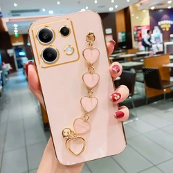 Luxury Plating Love Heart Bracelet Chain Phone Case - Soft Back Cover for Redmi A3X (Zb sl pink)