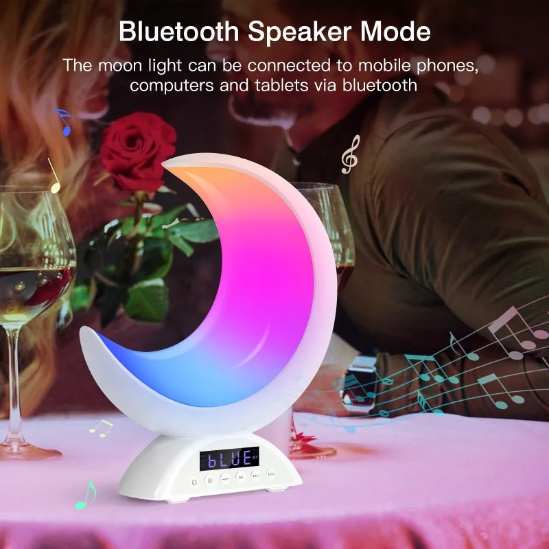 รูปสินค้า โคมไฟบลูทูธ RGB ดวงจันทร์ ปรับแสง สี นาฬิกา