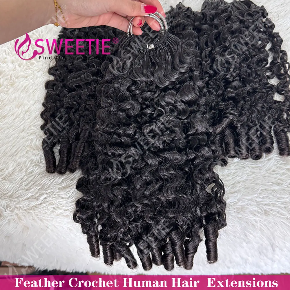12A Burmese Pixie Curly Crochet Human Hair Knots Feather Crochet Hair Extensions Cambodian Curly Braiding Hair 100% Human Hair 5