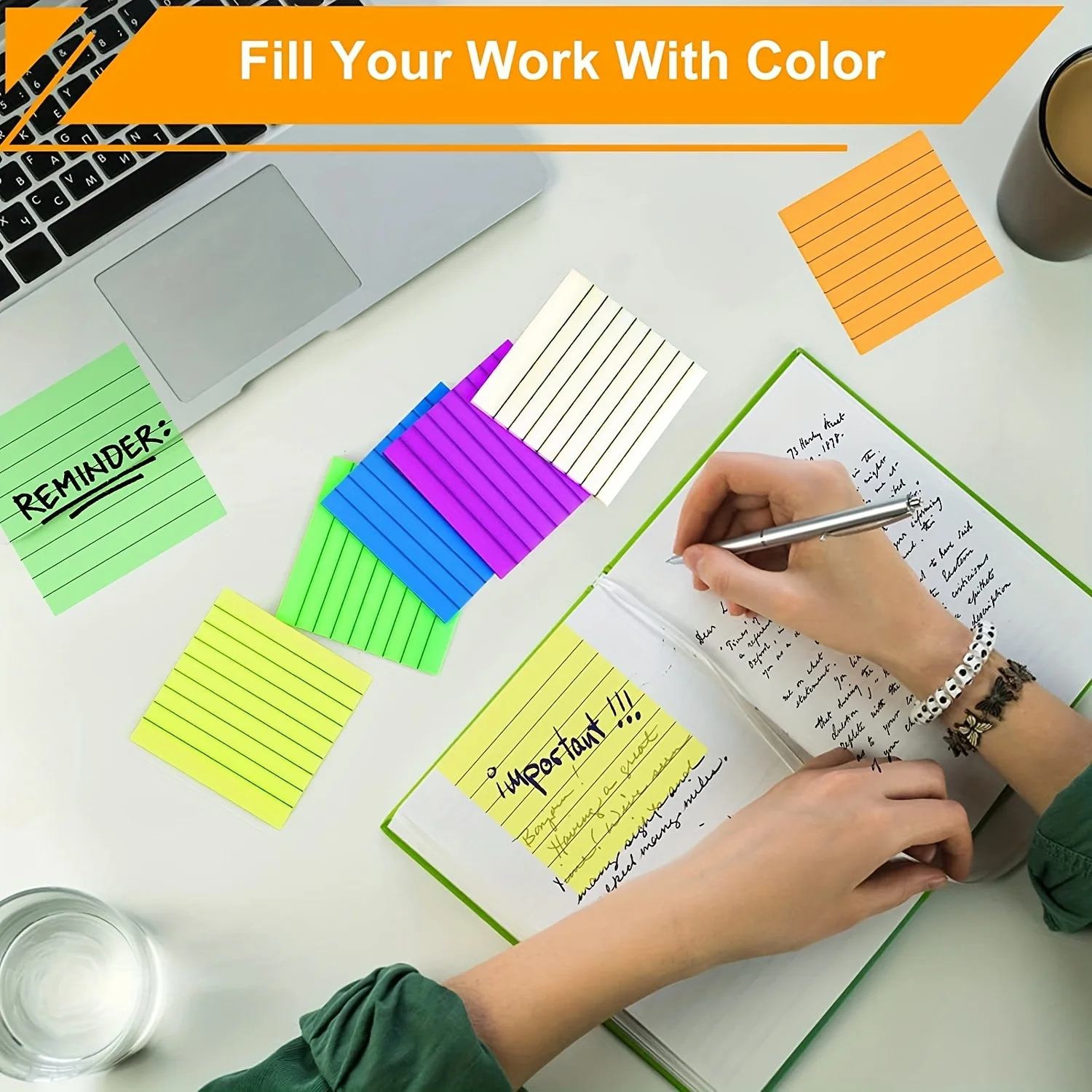 300 Sheets Lined Transparent Sticky Notes, 3x3 Inch 6 Colorful Tabs With Line For Office College School Classroom Supplies 6