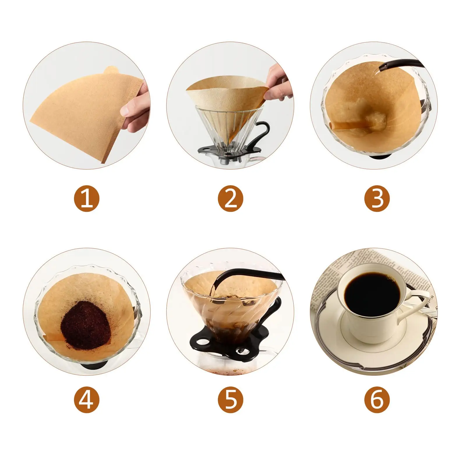 Natural Paper Cone Coffee Filters for Pour Over and Drip Brewing
