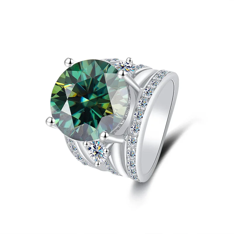 Women's PT950 Platinum Wedding Ring, Sansheng Sanshi Theme, Full Moissanite 5Ct Crown Pigeon Egg Design 6
