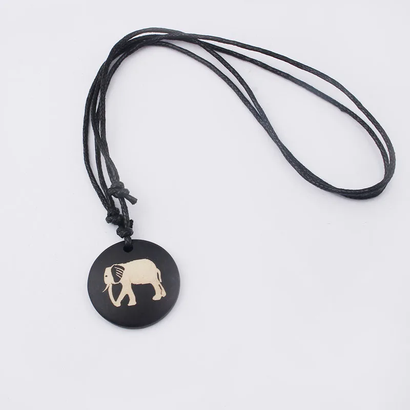 Wholesale 12pcs Beef Bone Sculpture Elephant Pendant Necklace Ethnic Tribe Charms Necklaces Fashion Exquisite Jewelry Choker