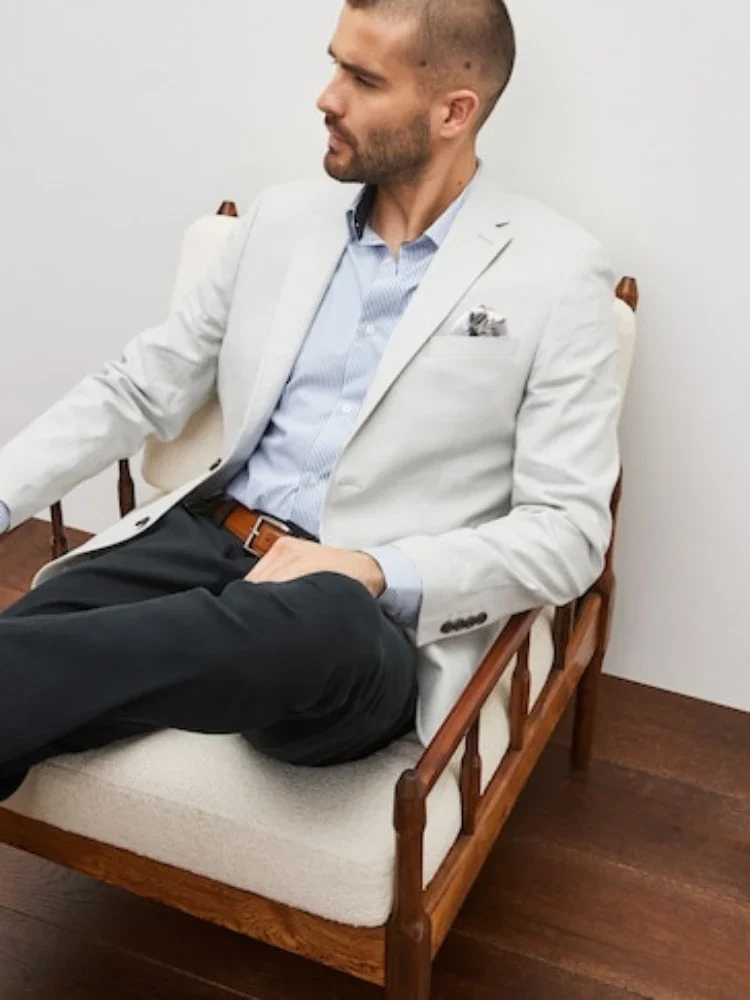 Fashion 2024 Light Grey Summer Linen Casual Elegant Men Suit Jacket Men Slim Fit Blazer Hombre High Quality Custom Costume Homme