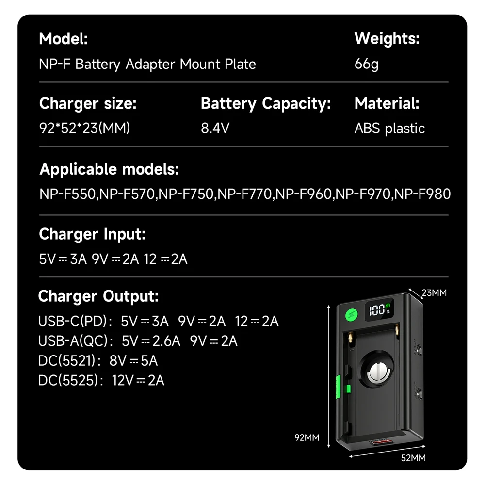 Batterieadapter-Montageplatte Für Sony NP-Serie NP-F970 F750 F770 F550 F930