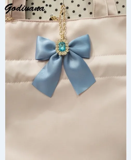 Japanese Colorful New Double-Sided Satin Diamond Gem Cute Bow Jewelry Bag Ornaments Lady Girls Bag Charms Pendant for Handbag
