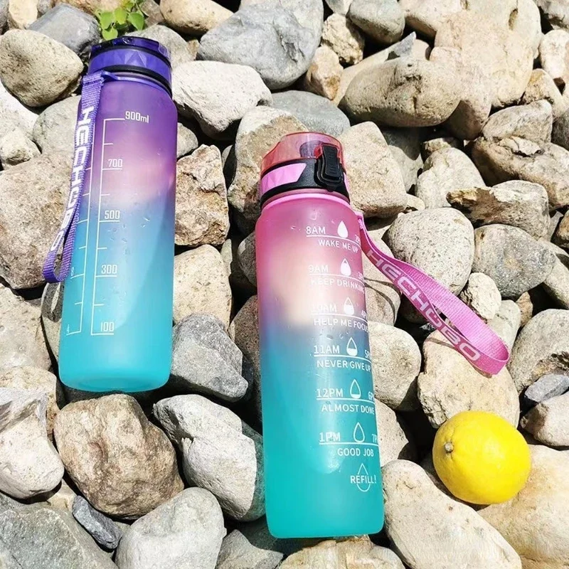 

1 Liter Water Bottle With Time Scale fitness Outdoor Sports Water bottles with straw Frosted Leakproof Motivational Sport Cups