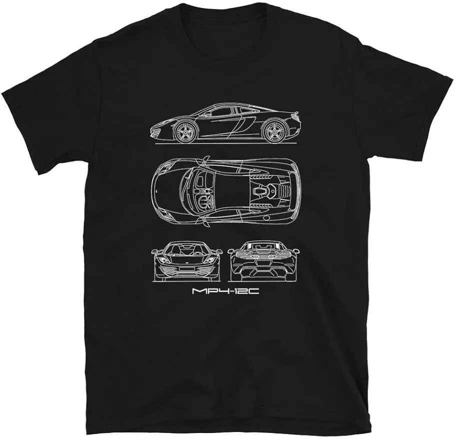 

MP4 12C Sports Car Mens T Shirt Blueprint Racing Automotive Tee Shirt for Men