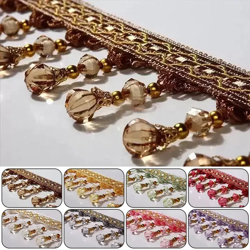 12 metri/lotto Nastro con frange e nappe, decorazione in pizzo con perline di cristallo per cucito, accessori per tende, decorazioni fai da te, forniture per cucito - immagine 2