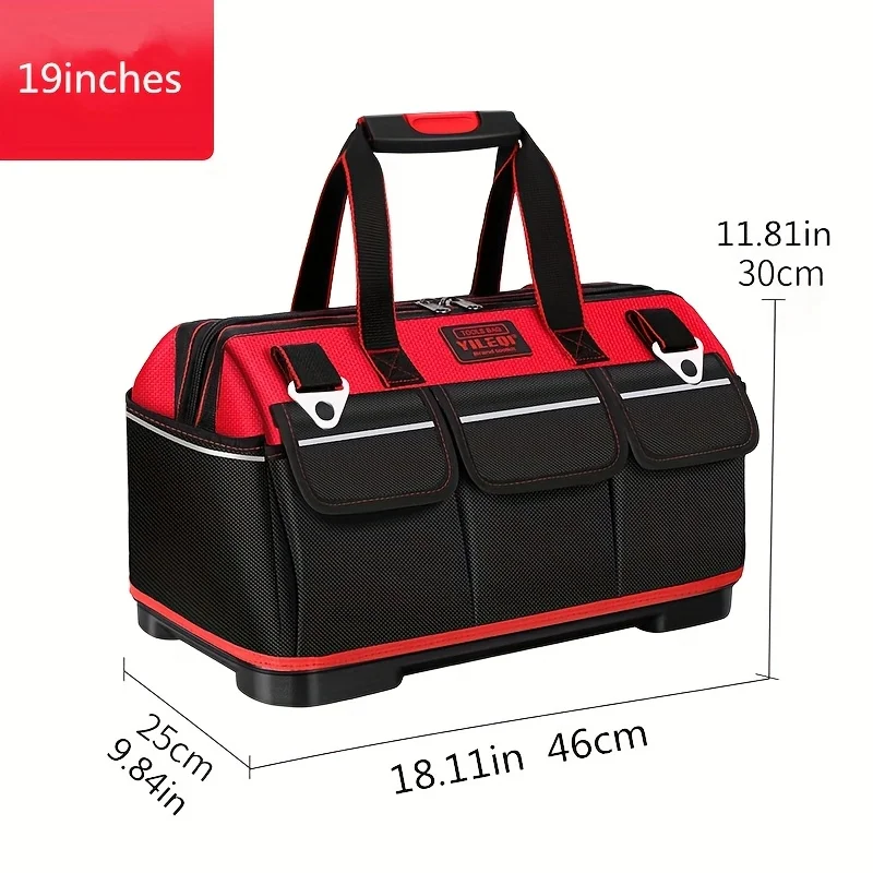 원피스 레드 17인치 19인치 21인치 전기 기술자용 공구 가방, 대형 포켓 캔버스 휴대용 옥스포드 천 수리 공구 상자, 매우 두꺼운 대용량 공구 가방, 전기 기술자, 주택 개조, 낚시 및 다양한 수리 작업에