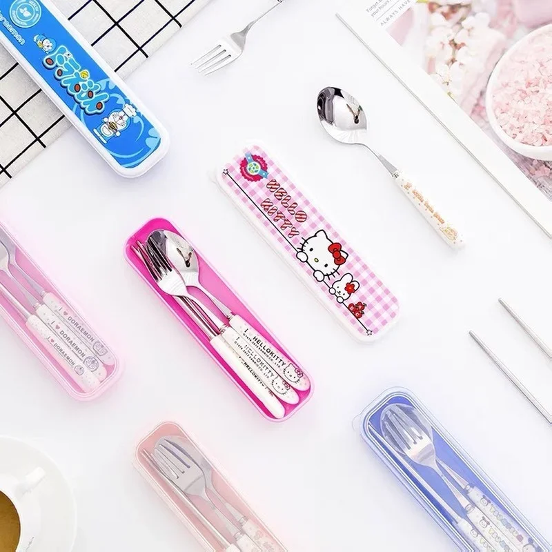Kids Tableware Disney Mickey Minnie Baby Tableware Set Children Utensil Stainless Steel Toddler Dinnerware Cutlery Cartoon Infant Spoon Fork