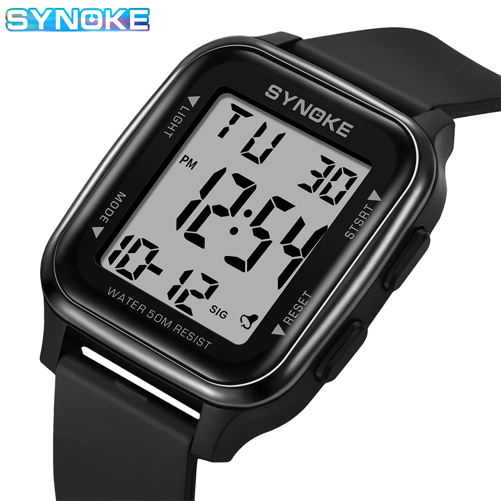 Watch Men Black Sport Digital Watches Waterproof For Men SYNOKE 9832 Large Screen Display Watch reloj hombre смарт часы canyon smart watch 1 3inches ips full touch screen round watch ip68 waterproof multi sport mode bt5 0 compati cns sw63pp