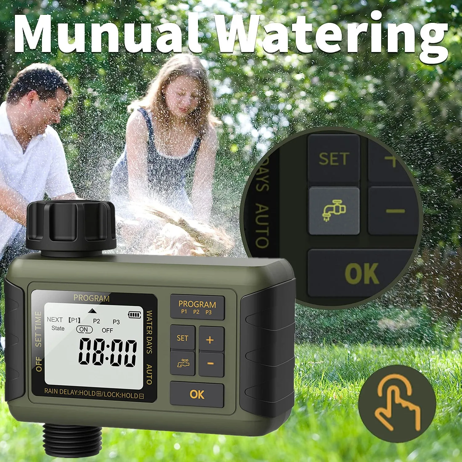 

Diivoo Garden Water Sprinkler Timer, Programmable Multi-Functional Irrigation Timer with Manual Watering/Rain Delay/Child Lock