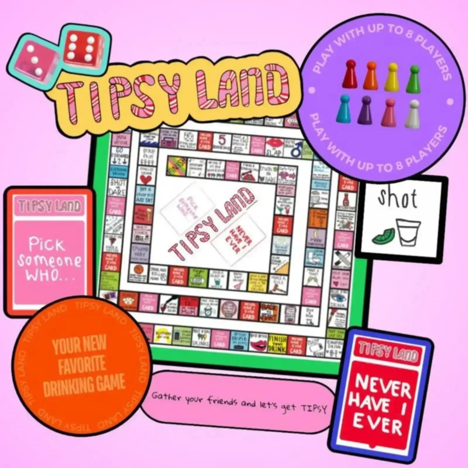 Drinking Board Game, Tipsy Land Drinking Game, Interactive Party for Adults Games, Fun Drinking for Any Occasion 4