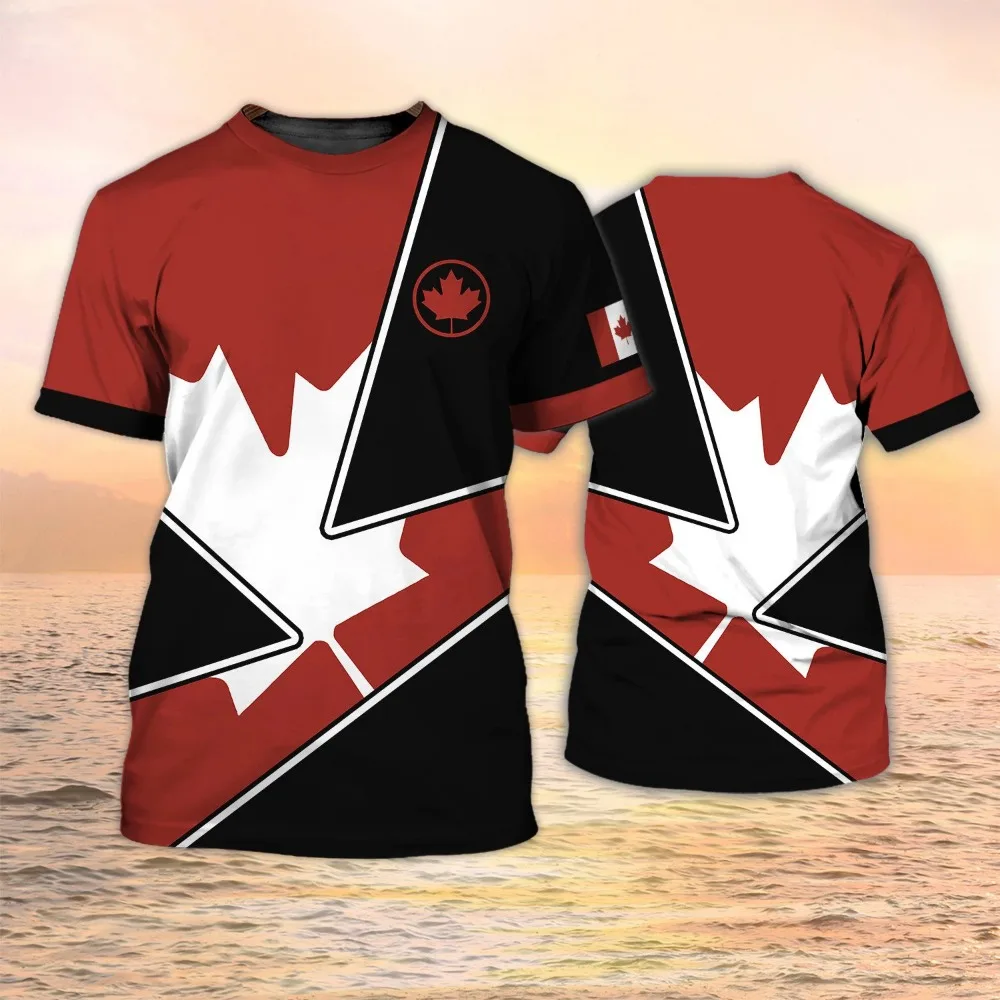Canada Flag Maple Leaf Printed T-shirt Men & Women Fashion Sports Streetwear Short Sleeved T Shirt Kids Canadian Football Jersey - 3