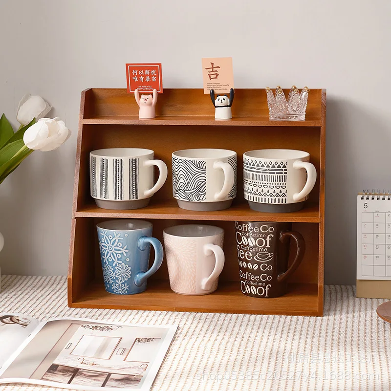 Miscellaneous Storage Desk Solid Wood Storage Box Multi-layer Cosmetics Storage Rack Desktop Organizing Rack 4