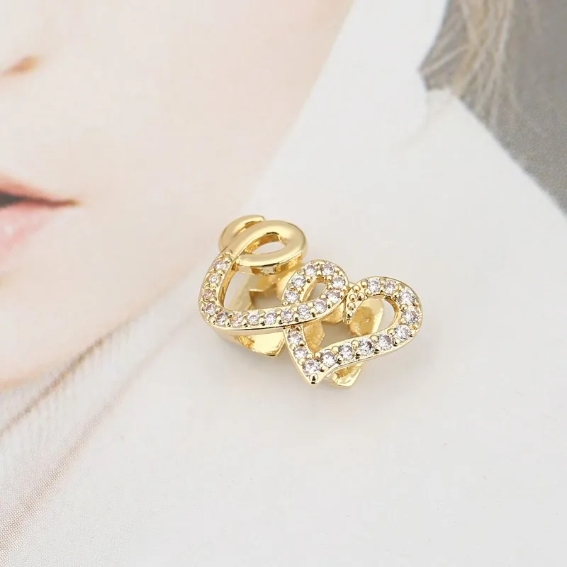 24K Gold Plated Twin Heart Grillz - Micro-Pavé Zircon Hip Hop Dental Jewelry, Removable Gold Teeth for Parties & Music Events