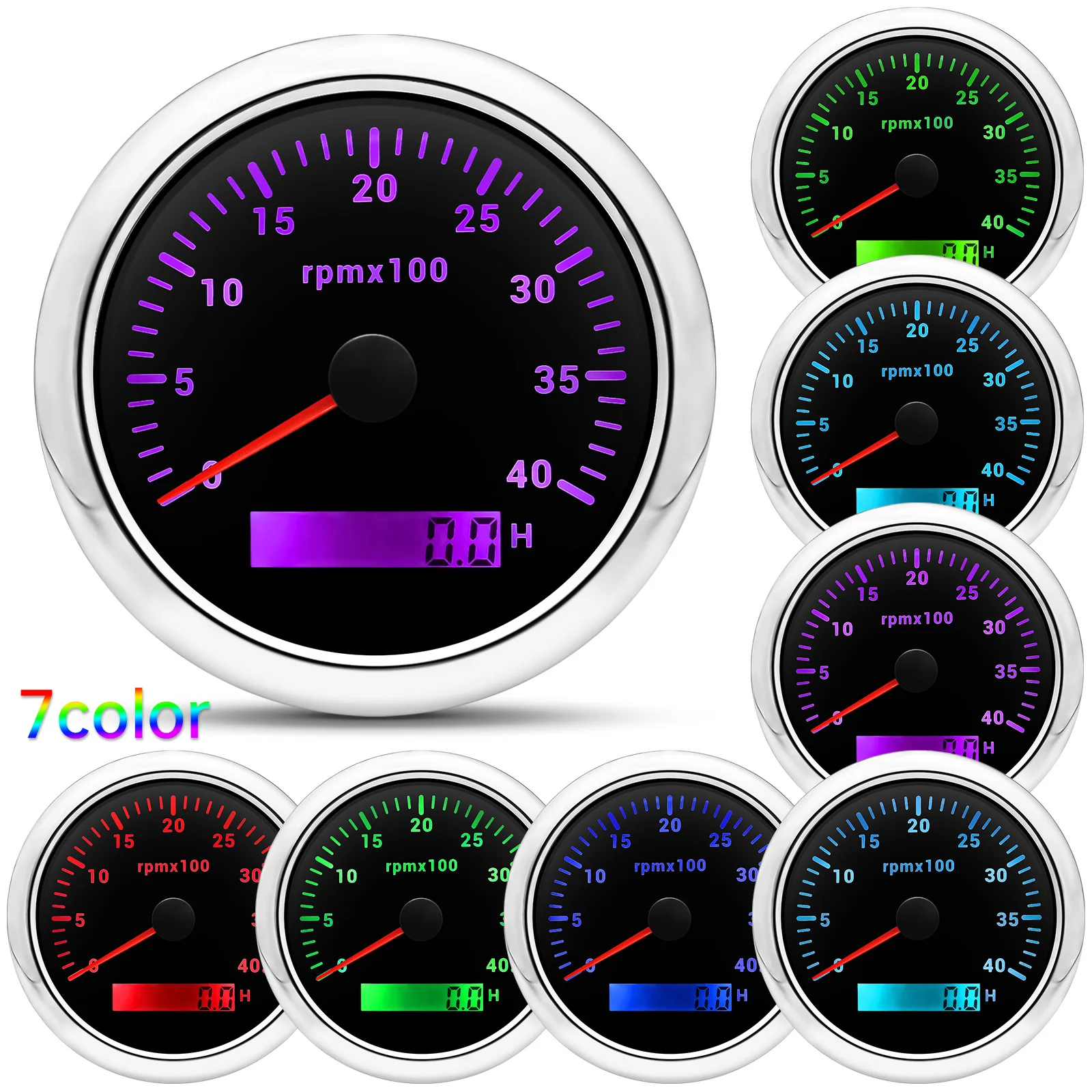 3000~7000 RPM 85MM Tachometer with 7 Color Light for Auto Boat Yacht Waterproof Gauge Counter Digital Hourmeter 12V 24V Custom,tachometer gauge,engine tachometer,tachometer meter,engine hour meter