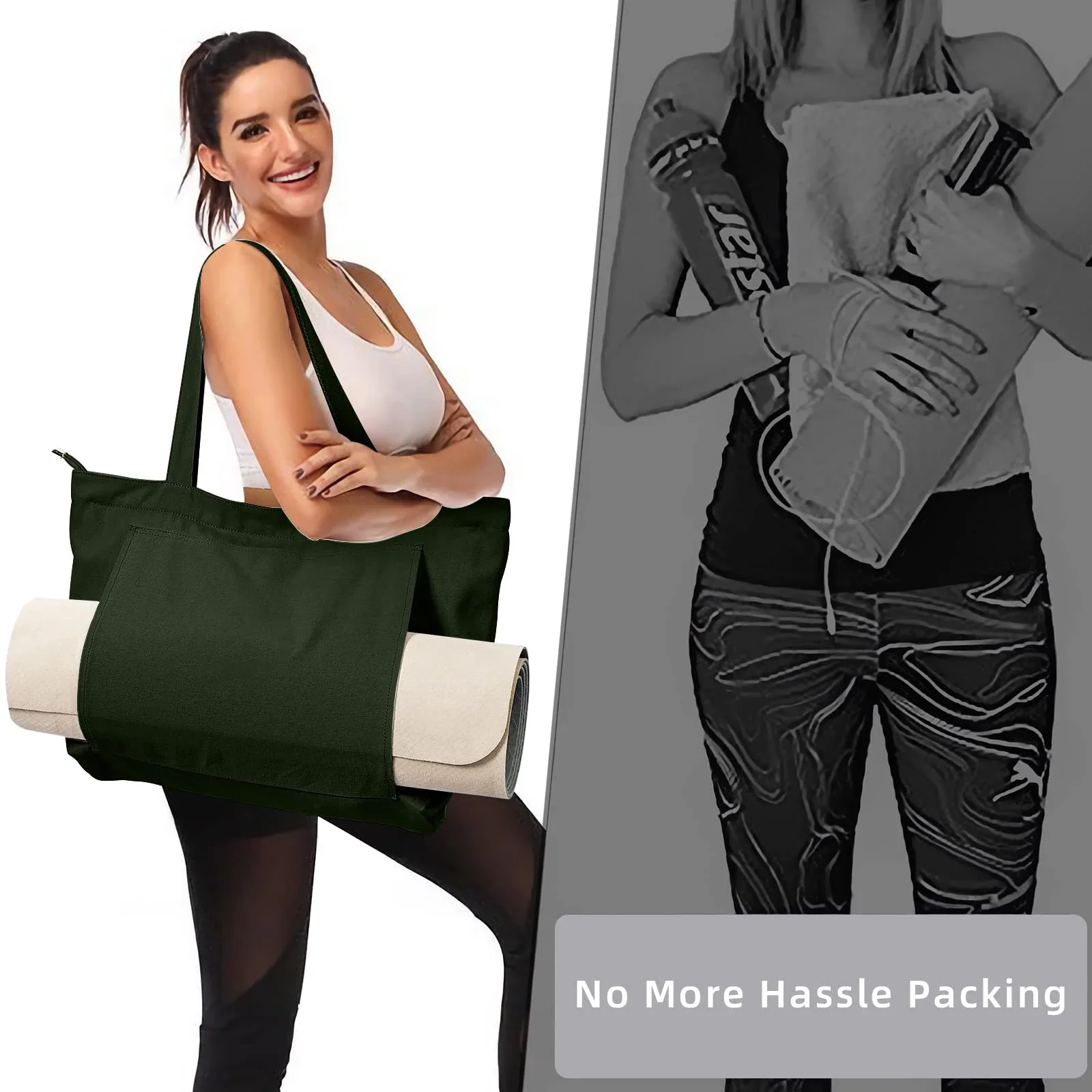 Yoga Bag Women's Sports Bag Yoga Mat Bag Carrier Carryall Canvas Tote for Pilates Shoulder for Travel Office Beach Workout 5