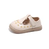 Baby Girls Flats Princess T-Strap Mary Jane Shoes Child Vintage Embroidery Dress Shoe for Girl Beige Brown PU Leather Loafer 1
