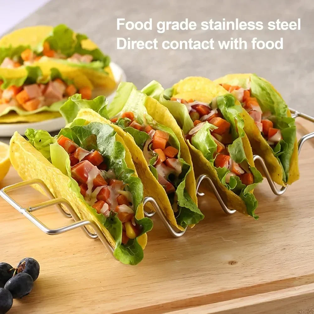 Mexican Taco Holder Stand Stainless Steel Tortilla Pancake Stand Holder Creative Wave Shape Tray Rack Kitchen Gadgets Pancake Tool Tortilla Press Taco Holder 4PCS