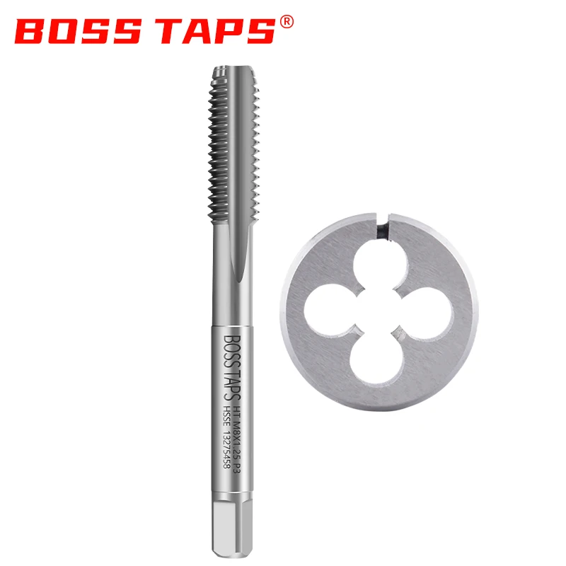 BOSS TAP 1세트 M1-M20 우측 나사 탭 및 다이 세트 미터법 플러그 탭 다이 HSS 기계 나사 가공 도구 나사 탭 드릴 다이