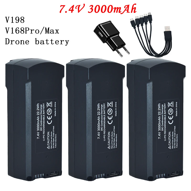 V198 PRO MAX brushless GPS obstacle avoidance remote control drone quadcopter accessories 7.4V 3000Mah battery RC Drone Battery RC Battery Drone Battery USB/5To1 cable