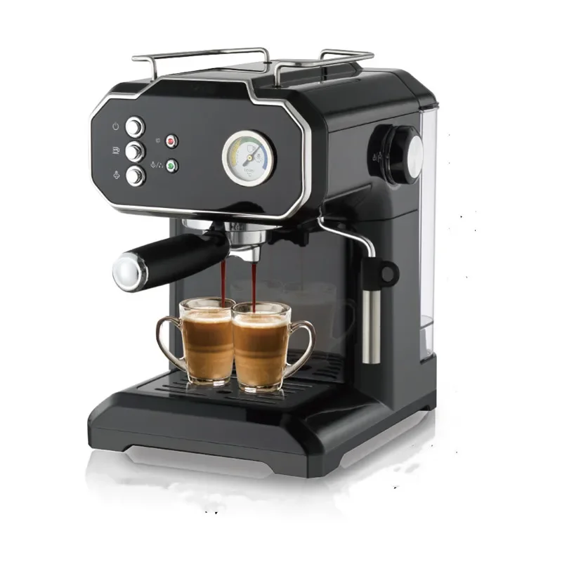 Semi-automatic High-pressure Steam Foaming Milk Household Coffee Machine Electric Stainless Steel 1.5L Black 220V English 5kg 6