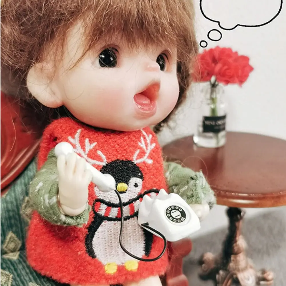 Retro Mini Fixed Telephone 1:12 Dollhouse Miniature Simulation Mini Phone Model Home Furniture Decor Children Pretend Play Toy