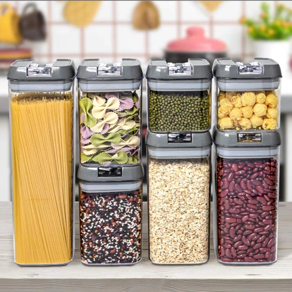 【Lifeideas】7Pcs Airtight Food Storage Containers with Clasp Lids Plastic Clear Jars with Easy Lock Lid Kitchen Pantry Organize