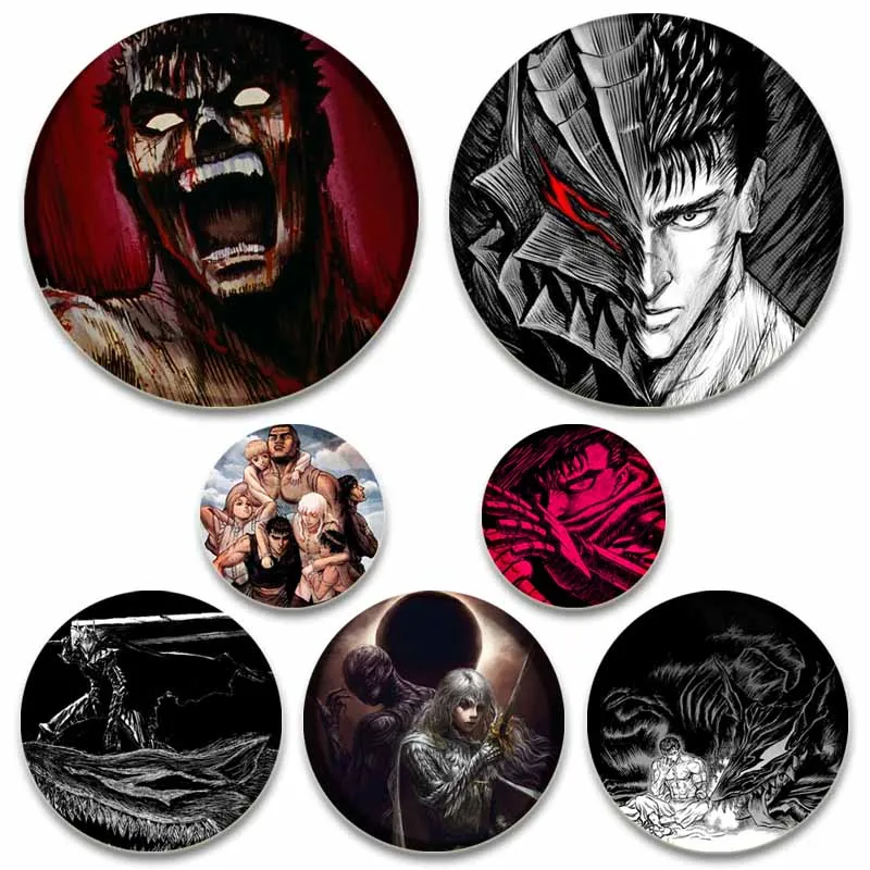 

58 мм круглые эмалевые булавки в стиле Аниме BERSERK черно-белая брошь ручной работы мультяшный значок косплея на рюкзак ювелирные изделия аксессуары Подарки