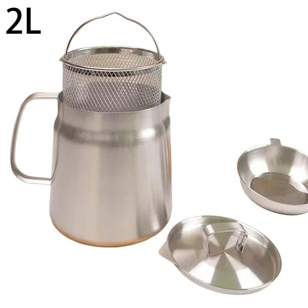 1pcs 304 Stainless Steel Oil Filter Kettle Small Frying Pan With Frying Net Kitchen Tools Gadgets Cooking Tool